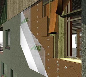 Grafische Darstellung des Aufbaus der Außendämmung mit Holzfaserdämmung von UdiDämmsysteme