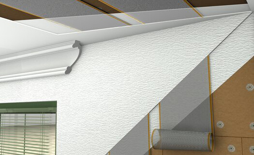 Grafische Dartstellung des Dämm- und Heizsystems UdiSun für den Innenausbau mit Holzfaserdämmung (Innendämmung)