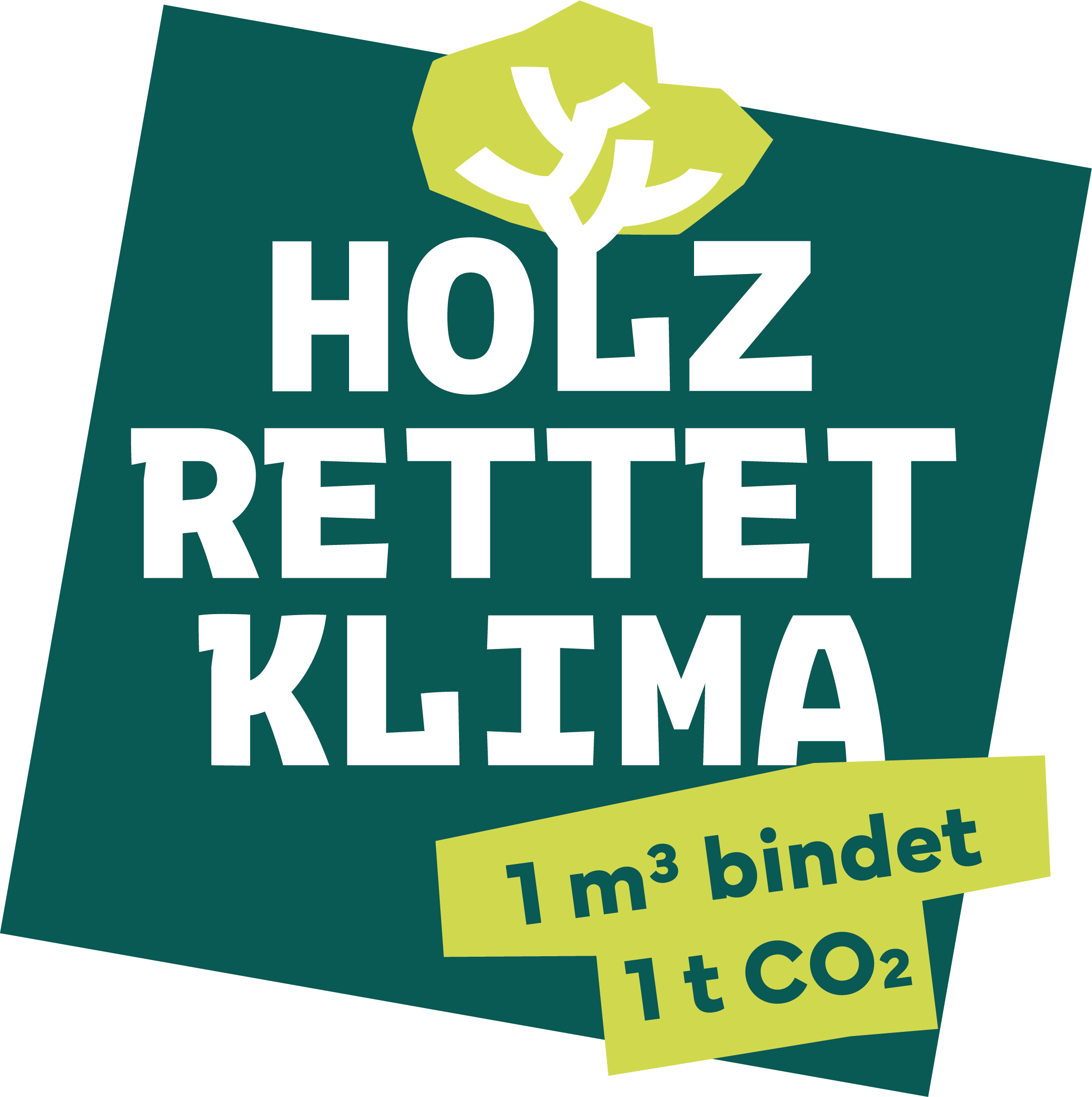 HrK_Logo_gruen_CMYK_1m3bindet1CO2 Bild von Holzstämmen mit Logo "Holz rettet Klima - Mission Holz 2030"