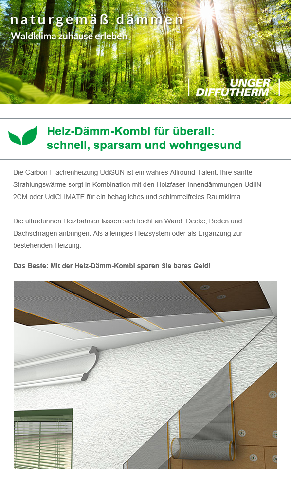 Vorschau des Newsletters im Oktober mit dem Betreff "Heiz-Dämm-Kombi für überall"