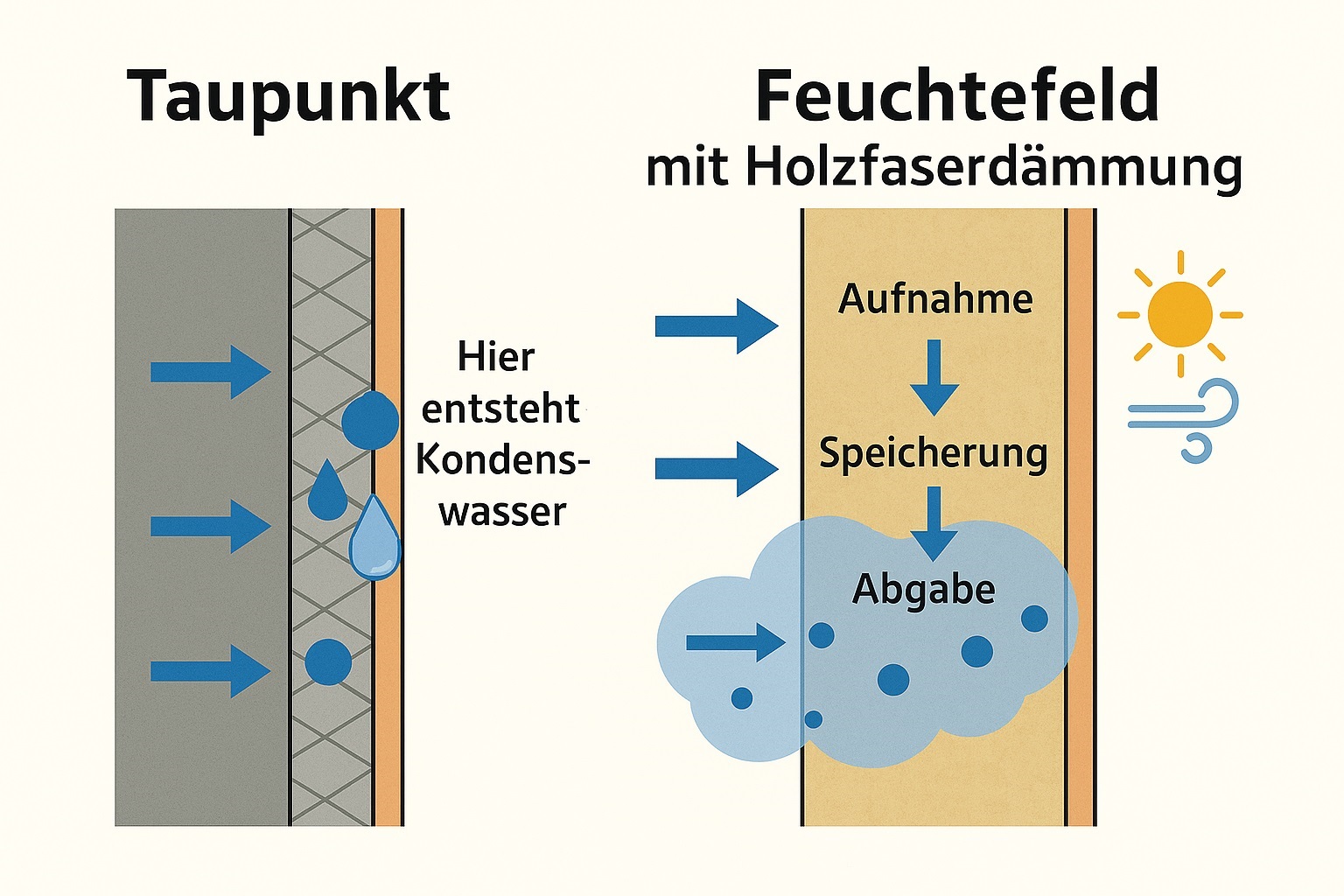 Grafik Taupunkt vs. Feuchtefeld mit Holzfaserdämmung