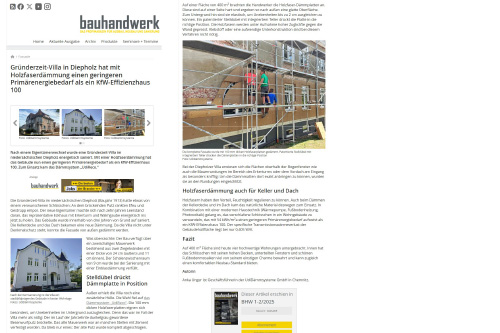 Bild vom Pressebericht auf bauhandwerk.de über Udi Holzfaserdämmung